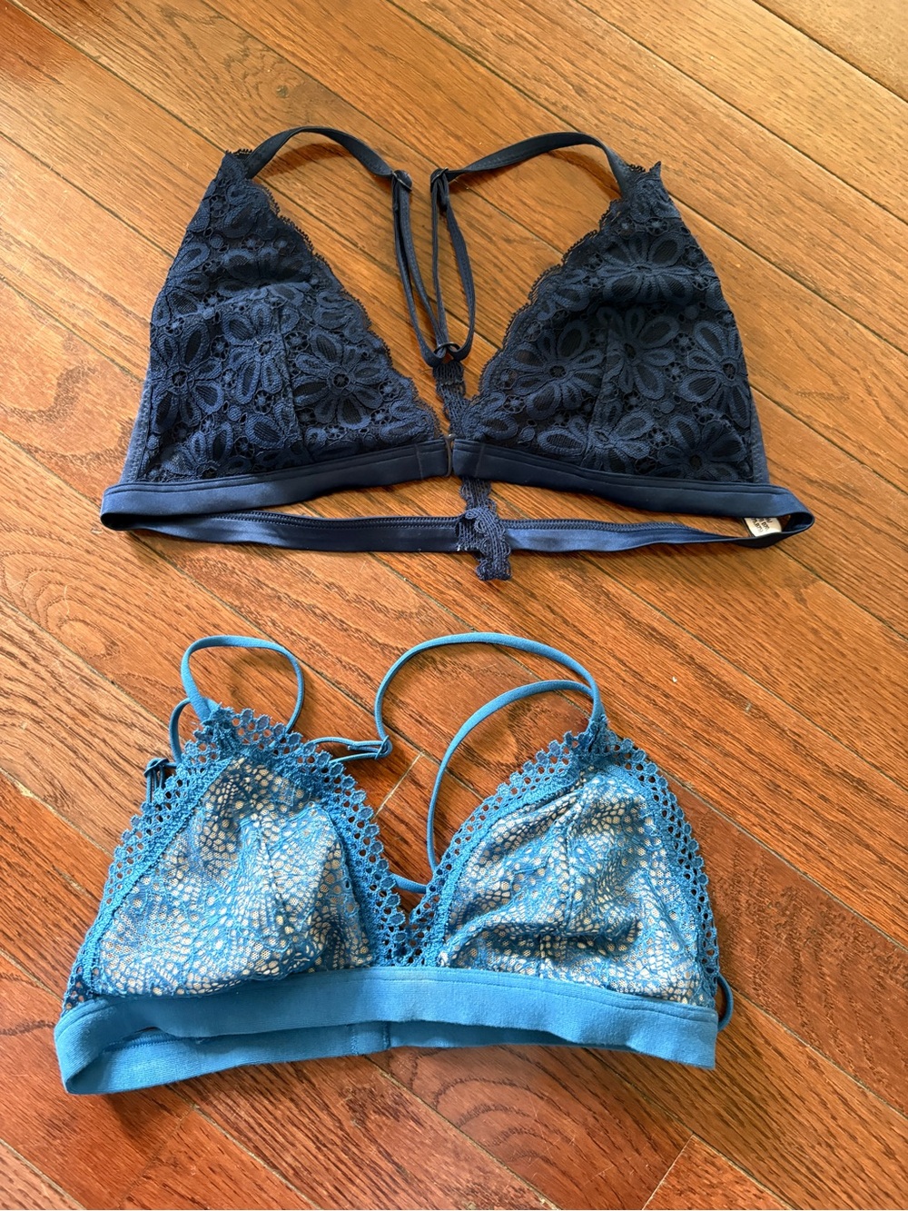 Bundle of TWO Victoria’s Secret Women's Lace Bralettes - Navy and Teal